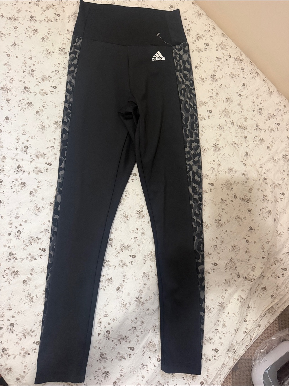 adidas Black Leggings with Gray Leopard Side Panels